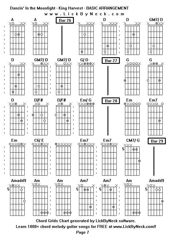 Chord Grids Chart of chord melody fingerstyle guitar song-Dancin' In the Moonlight - King Harvest - BASIC ARRANGEMENT,generated by LickByNeck software.